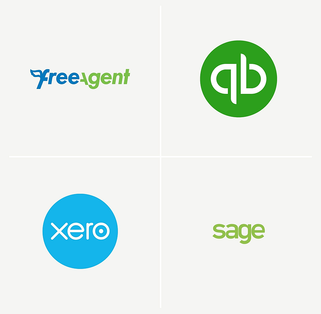 FreeAgent, QuickBooks, Xero and Sage logos