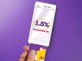 Image of a card machine showing a transaction fee